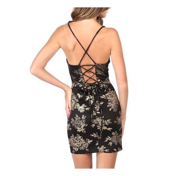 B DARLIN Womens Black Spaghetti Strap Mini Body Con Cocktail Dress 5\6 - Picture 2 of 2